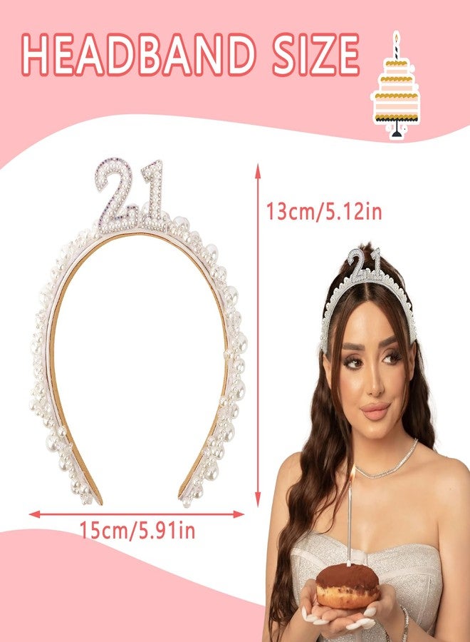 Vovii 21st Birthday Crown Tiara, White Pearl Headband for Women's 21st Birthday Outfit Accessory - Image 2